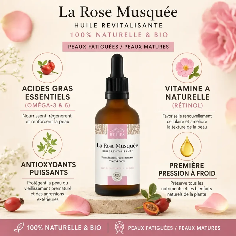 Huile de Rose Musquée Bio - Revitalisante - 50ml - Comptoir des huiles