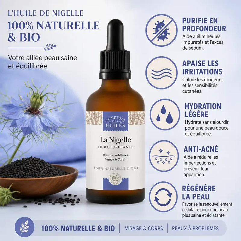 Huile de Nigelle Bio - Purifiante - 50ml - Comptoir des huiles