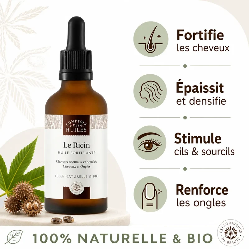 Huile de Ricin Bio - Fortifiante - 50ml - Comptoir des huiles