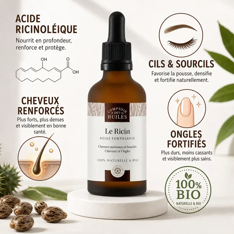 Huile de Ricin Bio - Fortifiante - 50ml - Comptoir des huiles