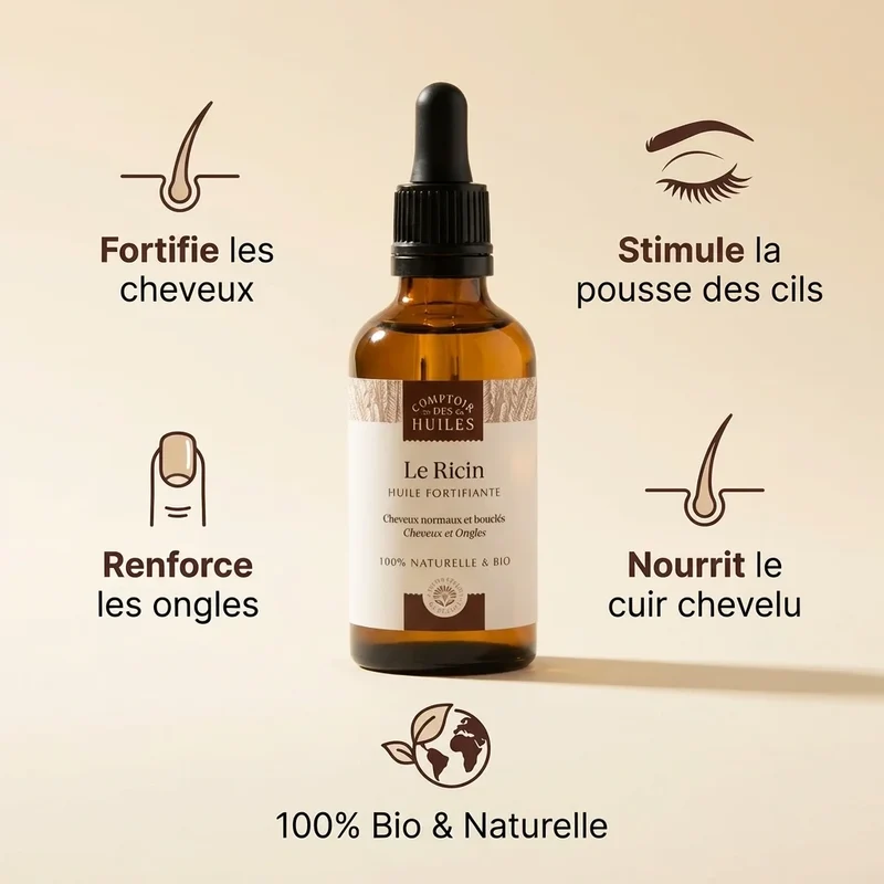 Huile de Ricin Bio - Fortifiante - 50ml - Comptoir des huiles