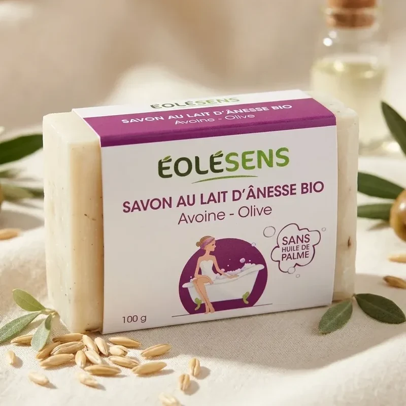 Savon au lait d'ânesse Bio - Avoine et Olive - 100g - Eolesens