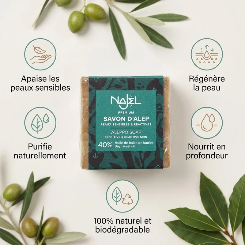 Savon d'Alep - 40% d'Huile de Baies de Laurier - 185g - Najel