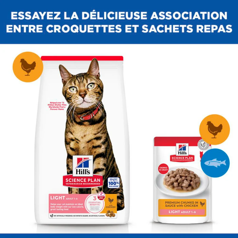 Hill's Science Plan Light Adult au poulet - croquettes chat