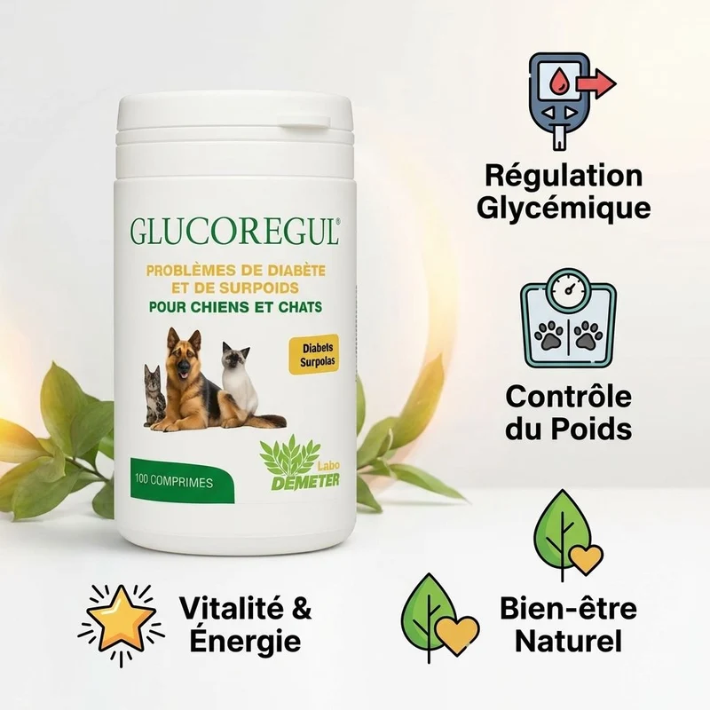 Glucoregul - Chien et Chat Diabétique ou en Surpoids - 100 Comprimés - Labo-Demeter