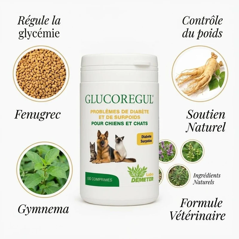 Glucoregul - Chien et Chat Diabétique ou en Surpoids - 100 Comprimés - Labo-Demeter