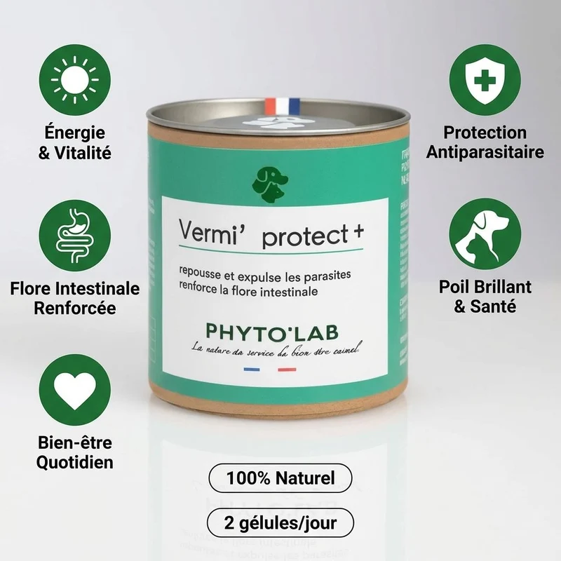 Vermi' Protect + Chien et Chat - Vermifuge - 90 Gélules - Phyto'Lab