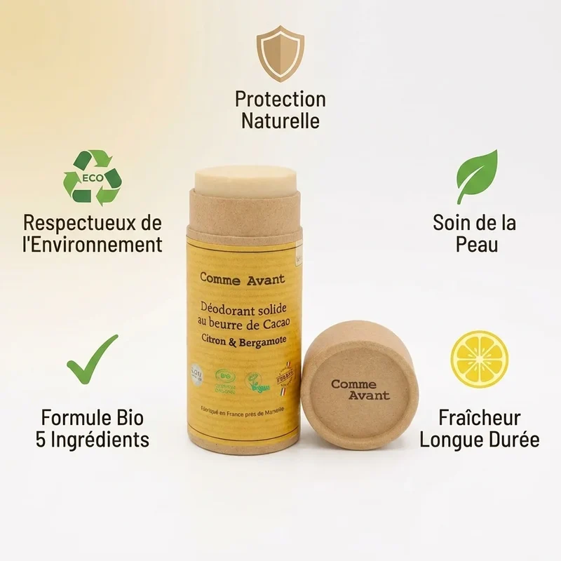 Déodorant Solide au Beurre de Cacao - Citron & Bergarmote - Comme Avant