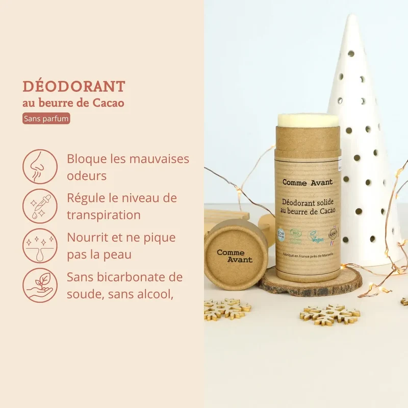 Déodorant Solide au Beurre de Cacao Bio - 50g - Comme Avant