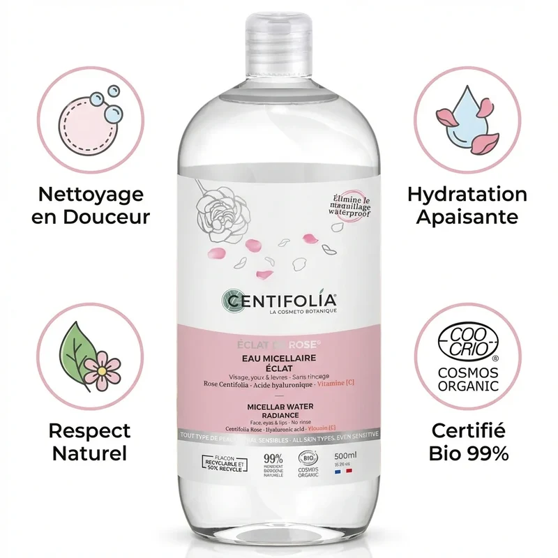 Eau Micellaire Eclat de Rose Bio - 500 Ml - Centifolia