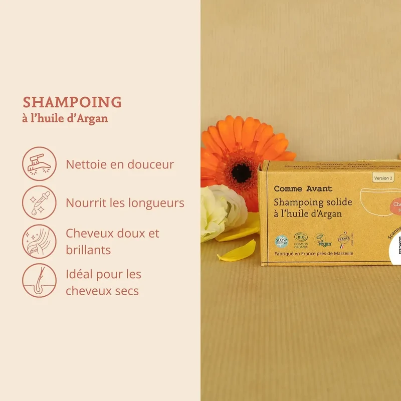 Shampoing Solide Cheveux secs à l'huile d'Argan - Comme avant