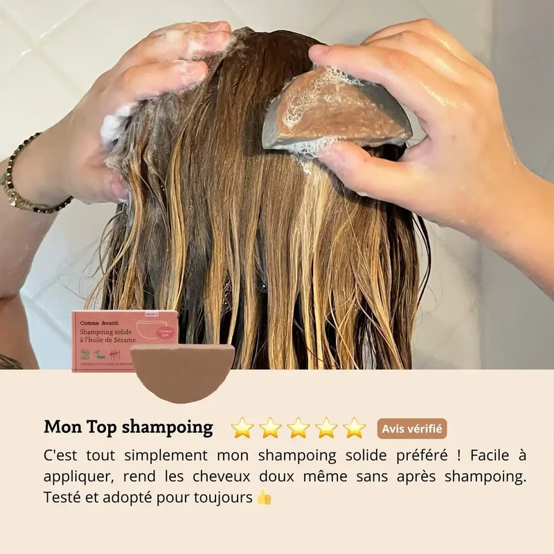 Shampoing Solide Cheveux gras à l'Huile de Sésame - Comme avant