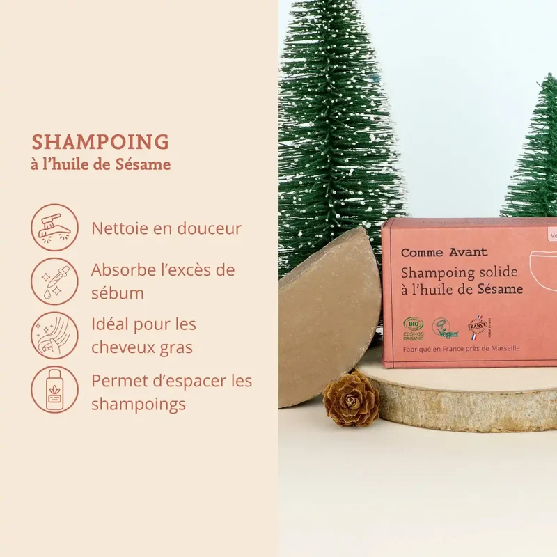 Shampoing Solide Cheveux gras à l'Huile de Sésame - Comme avant