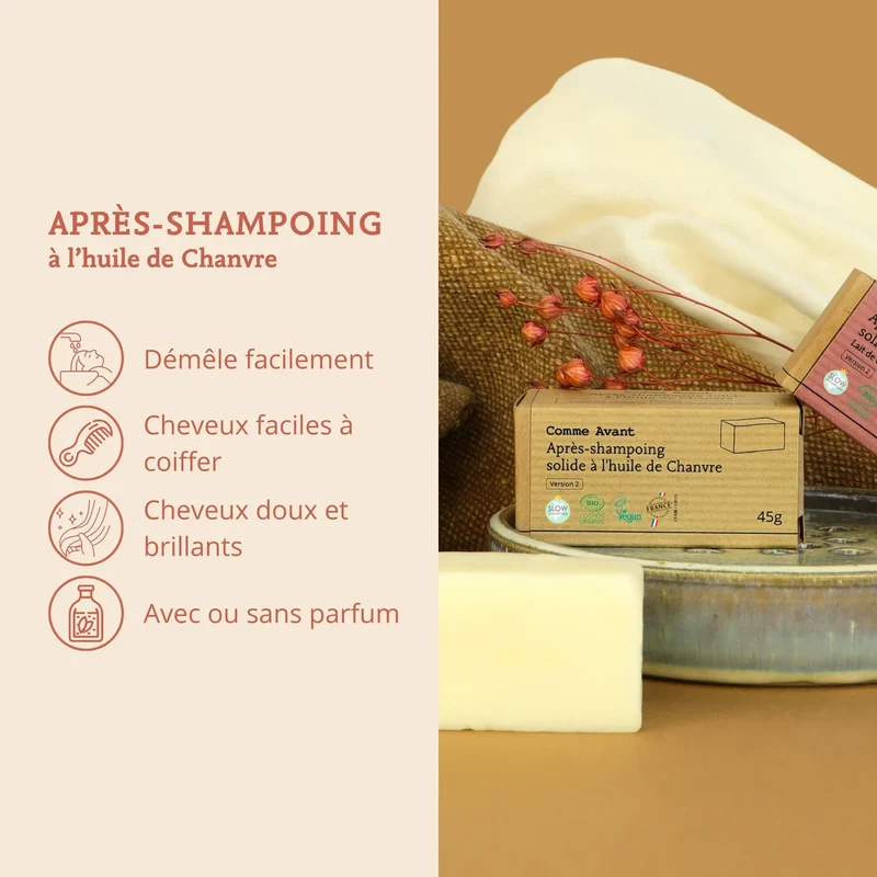 Après Shampoing Solide à l'huile de Chanvre - Lait de Coco & Figue - 45 G - Comme avant