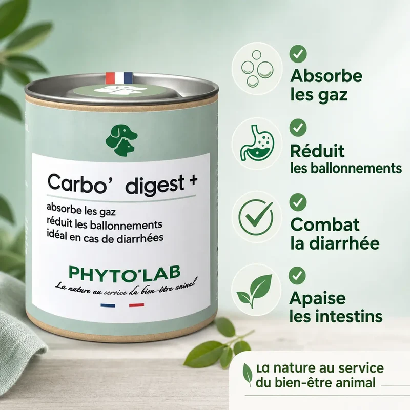 Carbo'digest + - Charbon Végétal pour Chien & Chats - 90 Gélules - Phyto'Lab