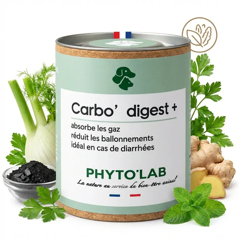 Carbo'digest + - Charbon Végétal pour Chien & Chats - 90 Gélules - Phyto'Lab