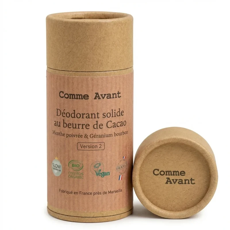 Déodorant Solide au Beurre de Cacao - Menthe poivrée & Géranium Bourbon - Comme Avant