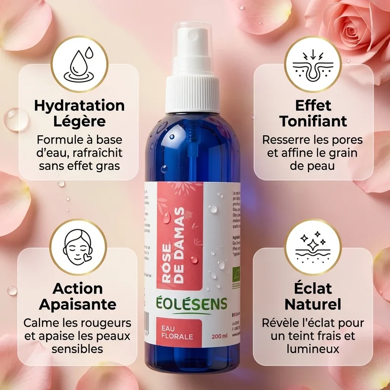 Eau Florale de Rose Bio Sans Alcool - 200 ml - Eolesens