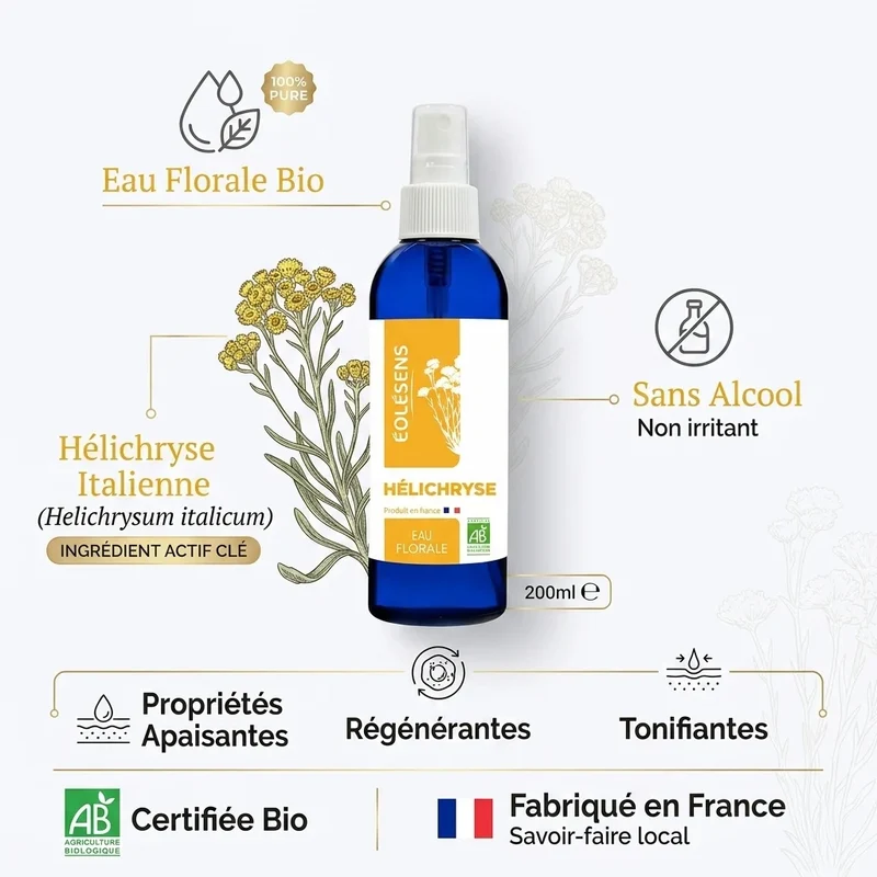 Eau Florale Hélichryse Bio Sans Alcool - 200 ml - Eolesens
