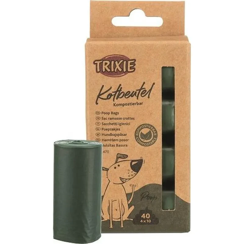 TRIXIE Sacs ramasse crottes compostables 4 x 10 sacs vert forêt