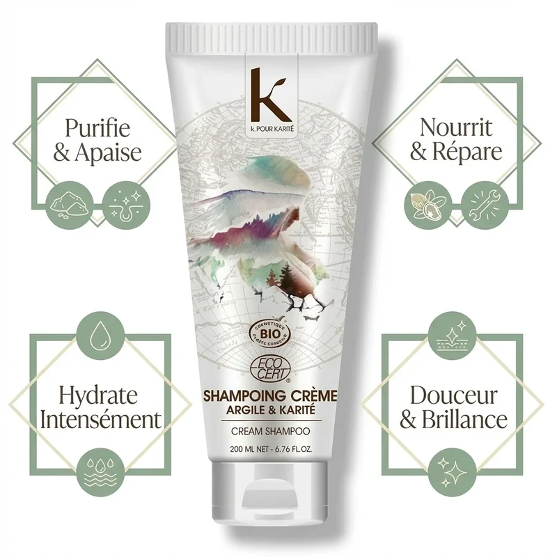 Shampooing Crème Argile & Karité Bio - 200 G - K pour Karité