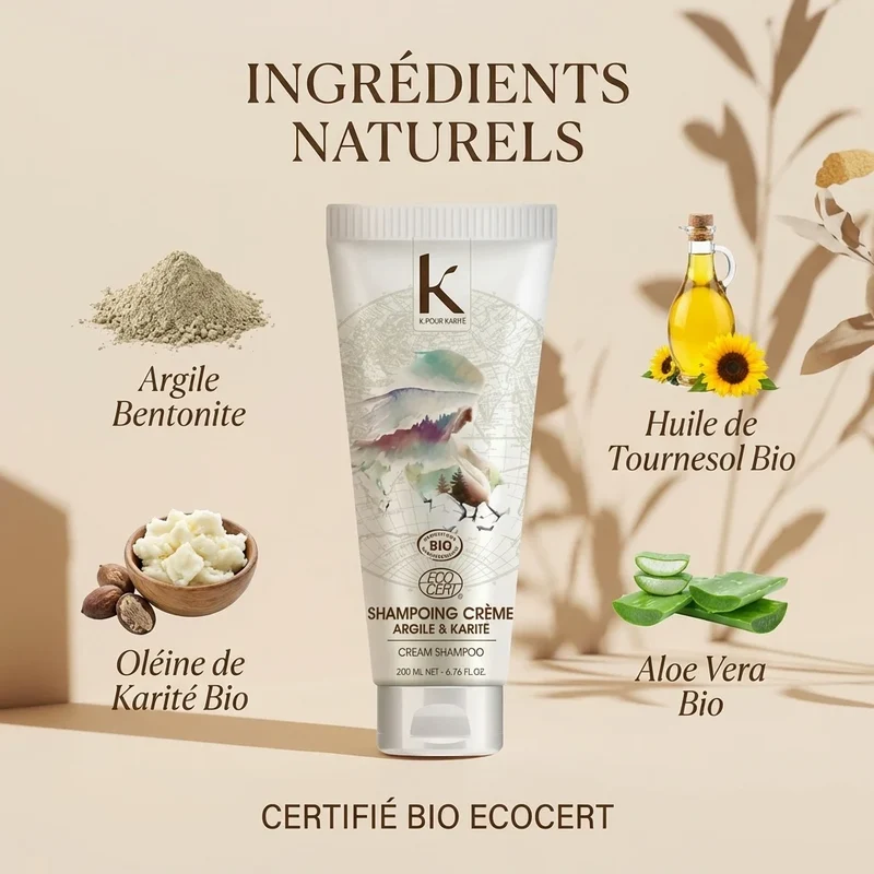 Shampooing Crème Argile & Karité Bio - 200 G - K pour Karité