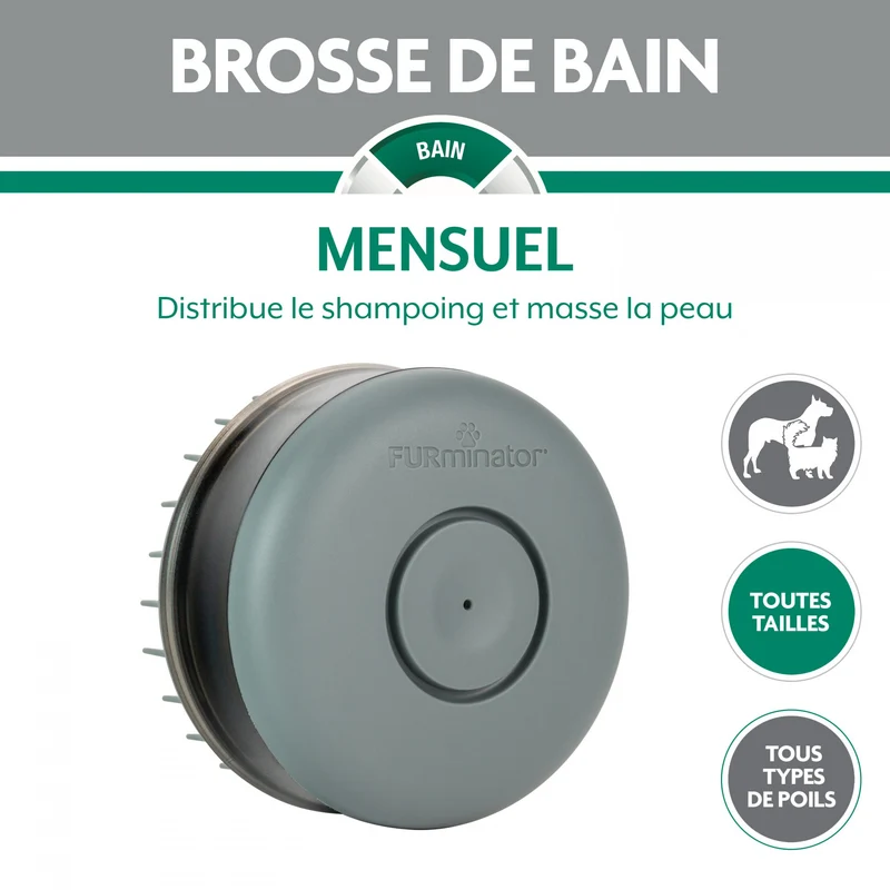 Brosse de bain avec réservoir pour shampoing chien, chat