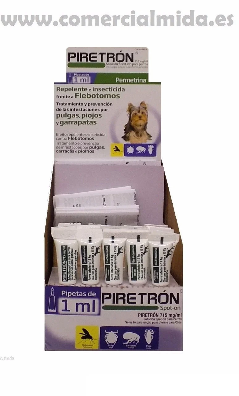 Pipettes PIRETRON pour chien -15Kg anti puces, tiques et phlébotomes