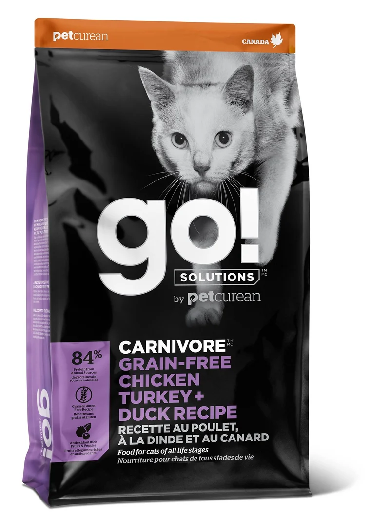 Petcurean Go! Carnivore Sans Grains Pour Chat Poulet, Dinde + Canard 8 Lbs