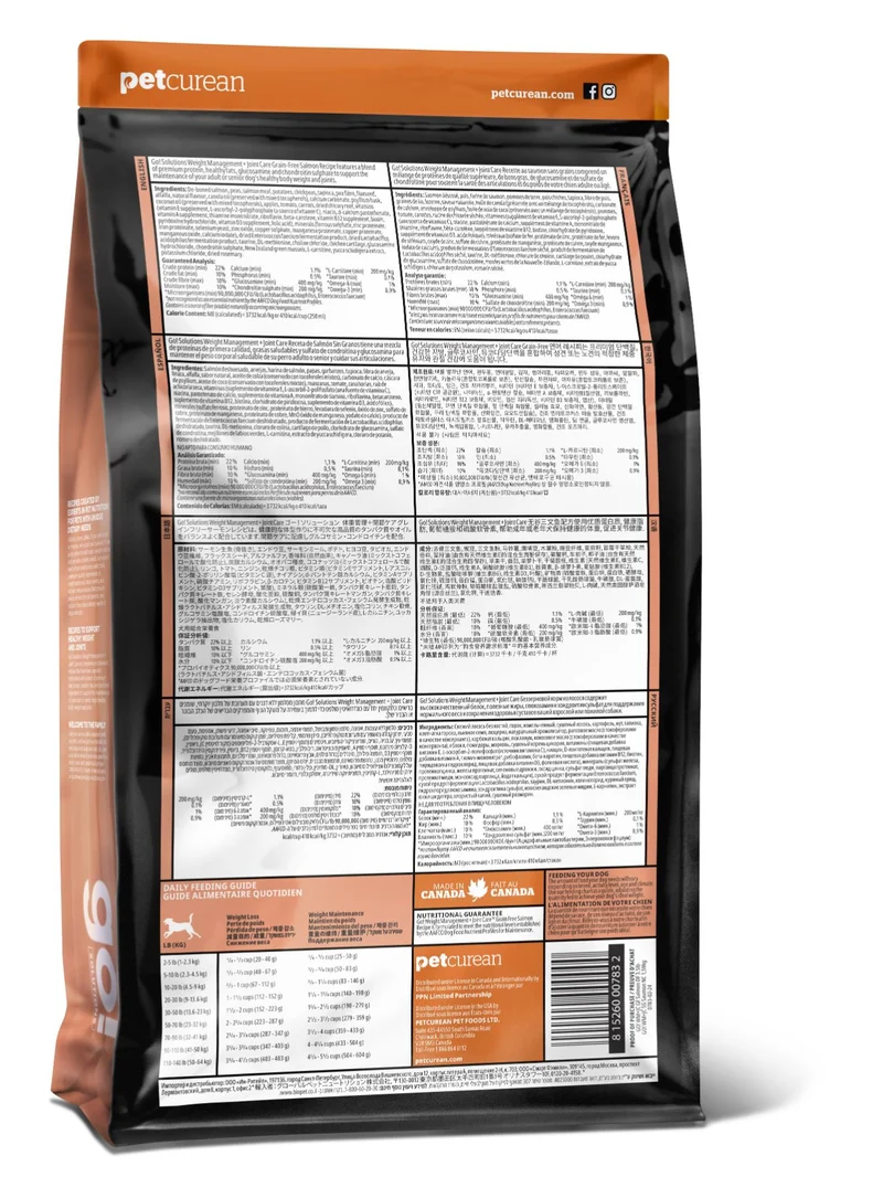 Petcurean Go! Contrôle Du Poids + Articulations Sans Grains Pour Chien Saumon 22 Lbs