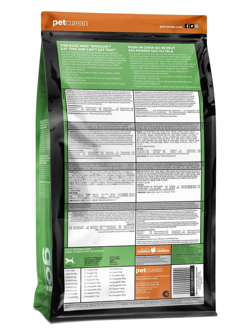 Petcurean Go! Sensitivities Lid Sans Grains Pour Chien Insecte 22 Lbs
