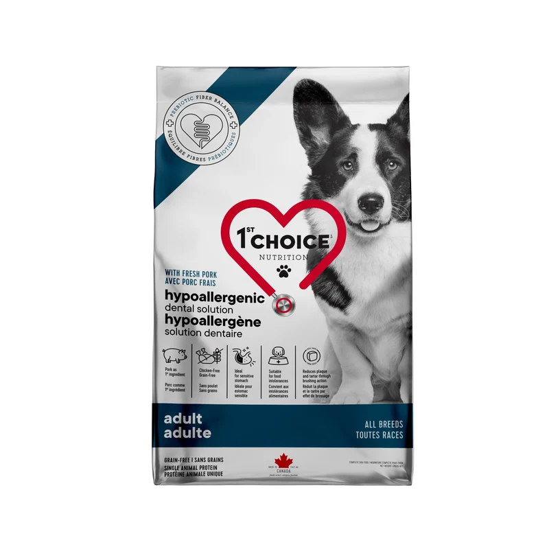1st Choice Nourriture Pour Chien, Toutes Races, Hypoallergène - Porc Sans Grains 2kg