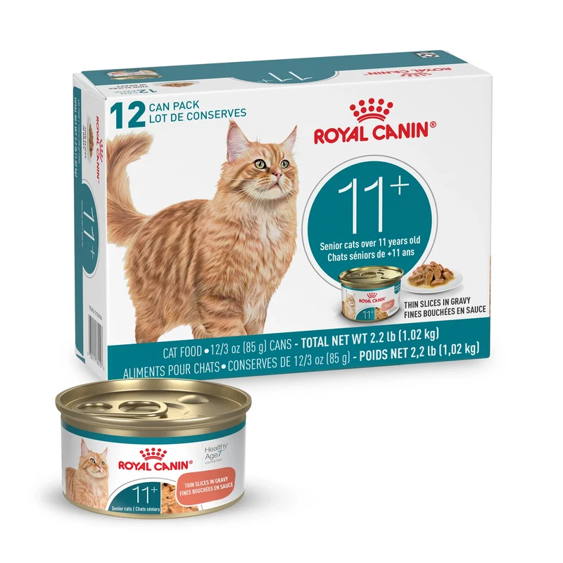 Royal Canin ÂGÉ 11+ fines tranches en sauce - Emballage de 12 boîtes, 85 g, (3 oz)