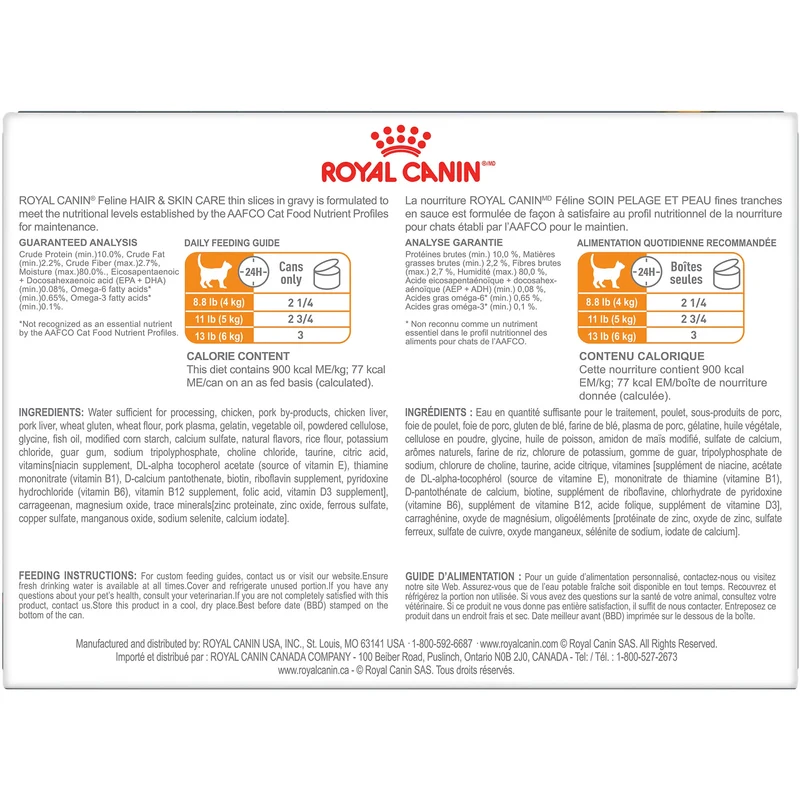 Royal Canin Soin Pelage et Peau fines tranches en sauce - Emballage de 12 boîtes, 85 g, (3 oz)