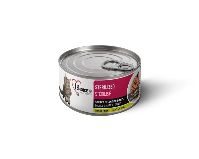 1st Choice Conserves Pour Chat, Stérilisé - Pâté De Poulet Sans Grains 156g