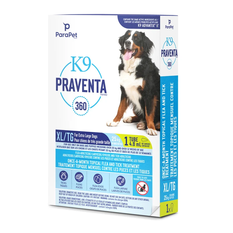 K9 Praventa 360 traitement contre les puces et les tiques pour chiens de très grande taille plus de 25 kg, 1 tube