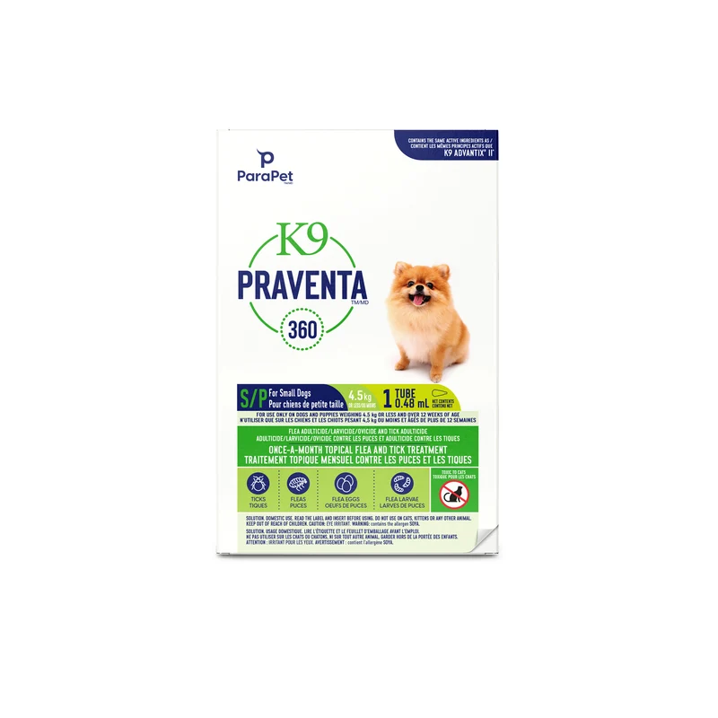 K9 Praventa 360 traitement contre les puces et les tiques pour chiens de petite taille jusqu’à 4,5 kg, 1 tubes