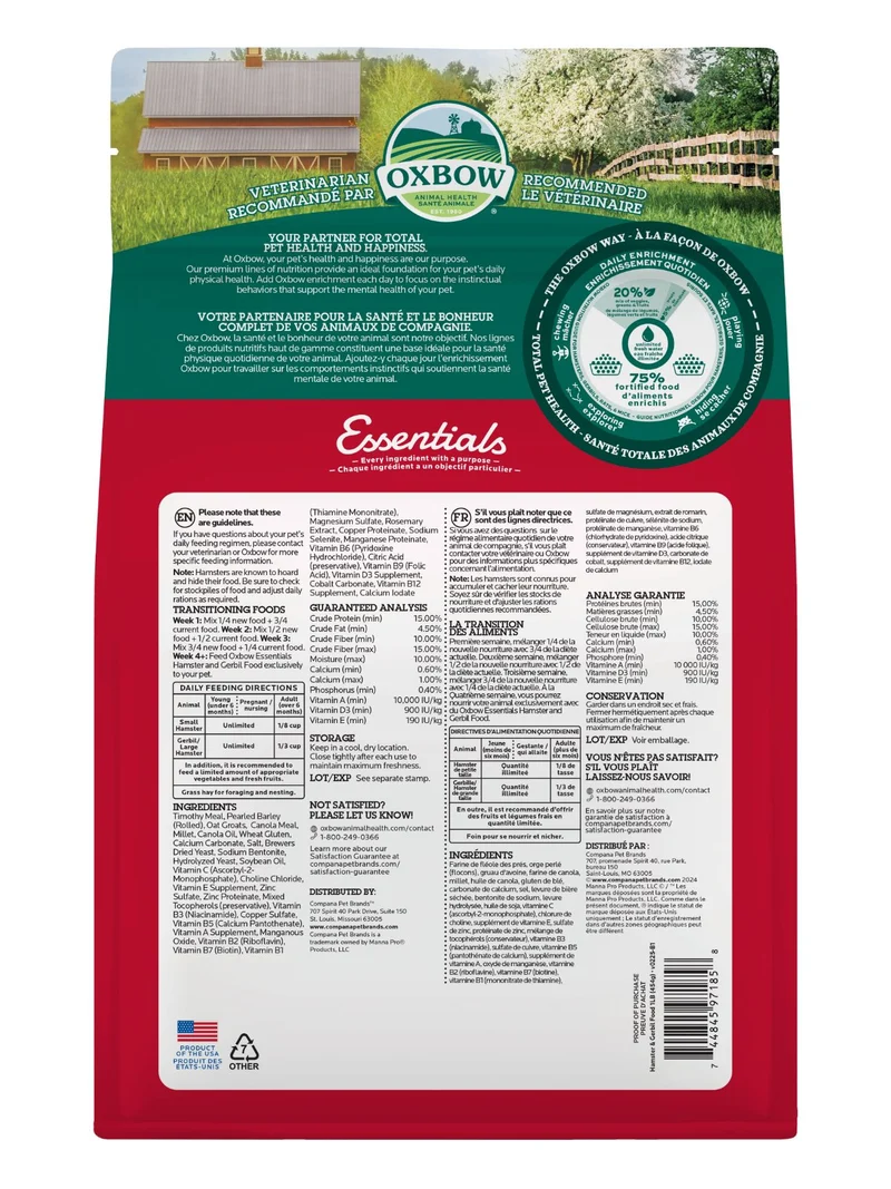 Oxbow Essentials - Nourriture Pour Hamster & Gerbille 1 Lb