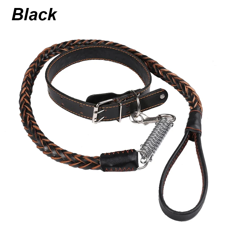 Collier Laisse Cuir Tressé Gros Chien