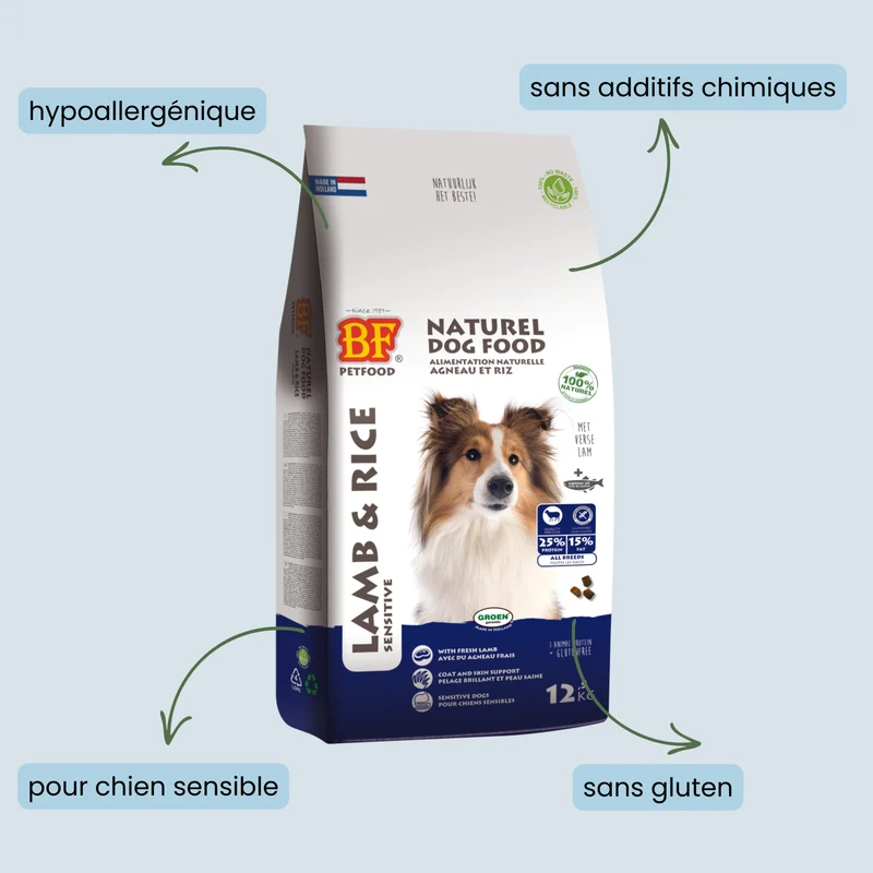 Croquettes Hypoallergénique pour chien Agneau Riz