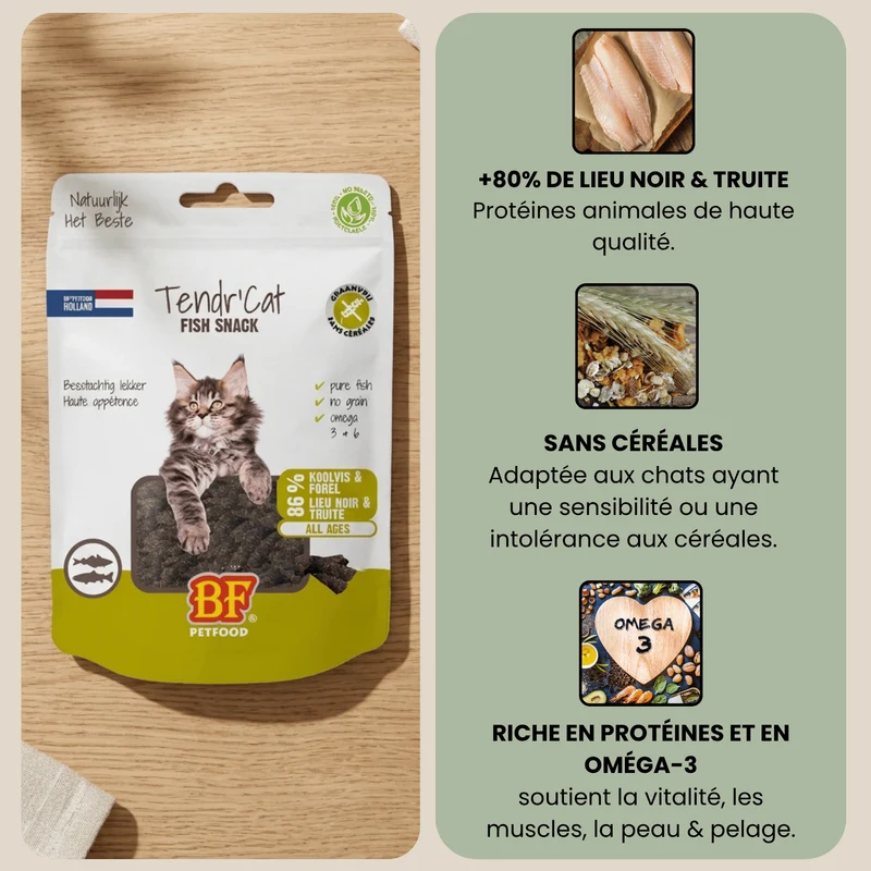 Friandises Tendr'Cat lieu noir et truite pour chat BF Petfood