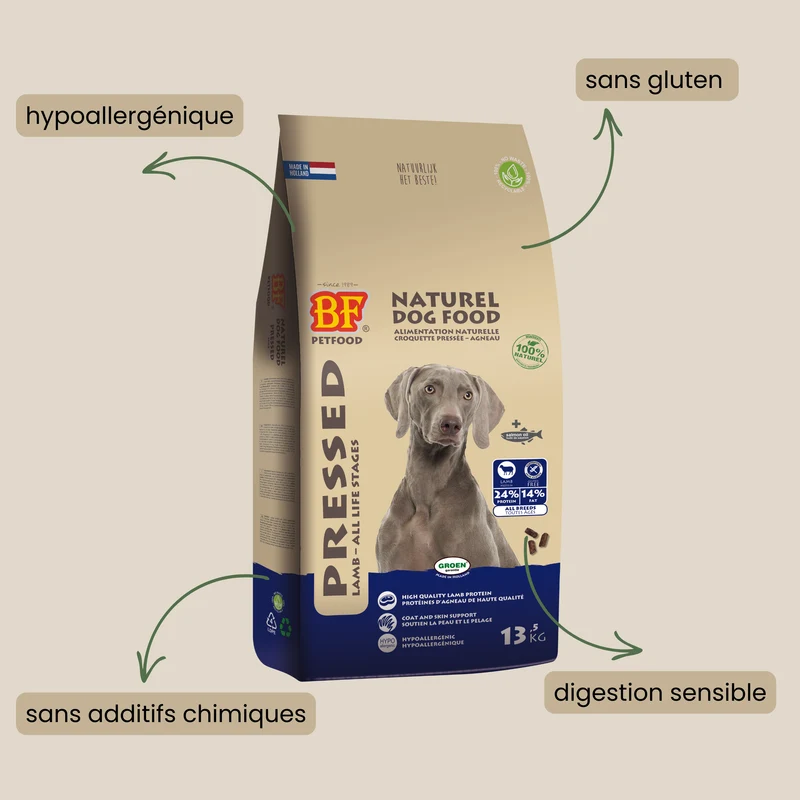 Croquettes pressées à froid hypoallergénique à l’agneau pour chien