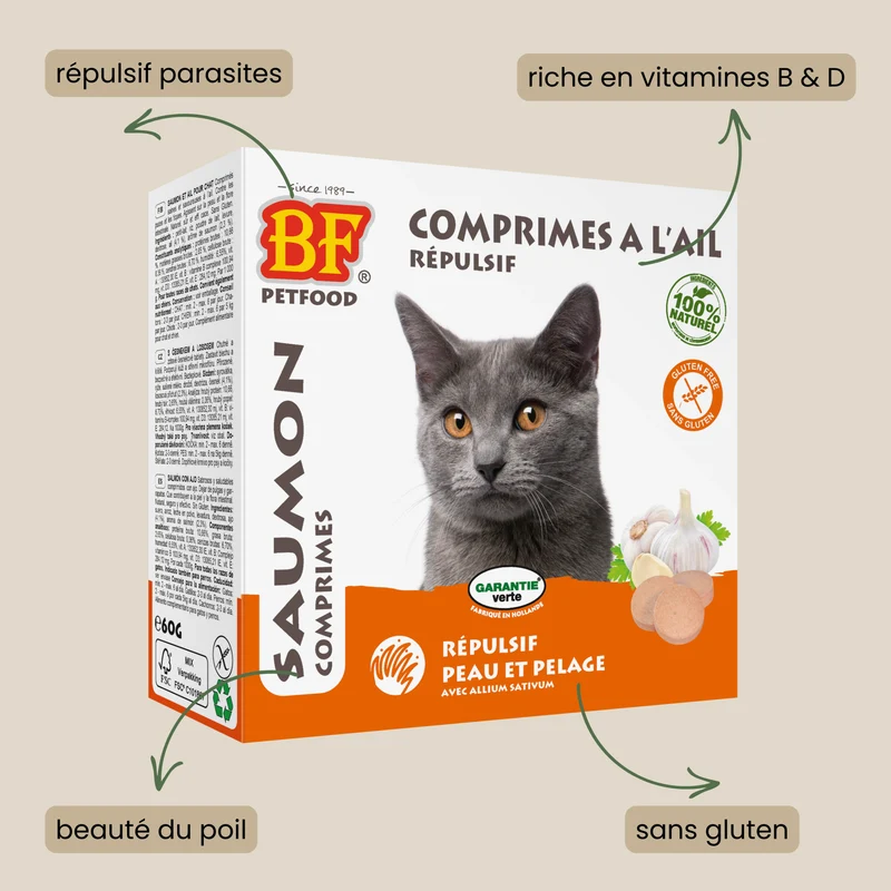 Comprimés répulsifs parasites au saumon pour chat