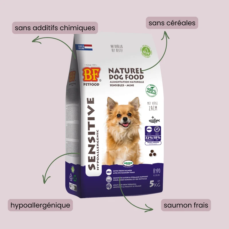 Croquettes Hypoallergénique au saumon sans céréales pour chien de petite taille