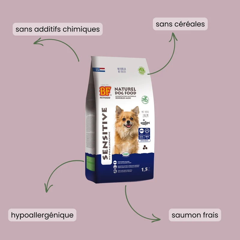 Croquettes Hypoallergénique au saumon sans céréales pour chien de petite taille