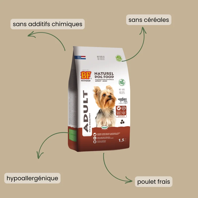 Croquettes au poulet sans céréales pour chien adulte de petite taille