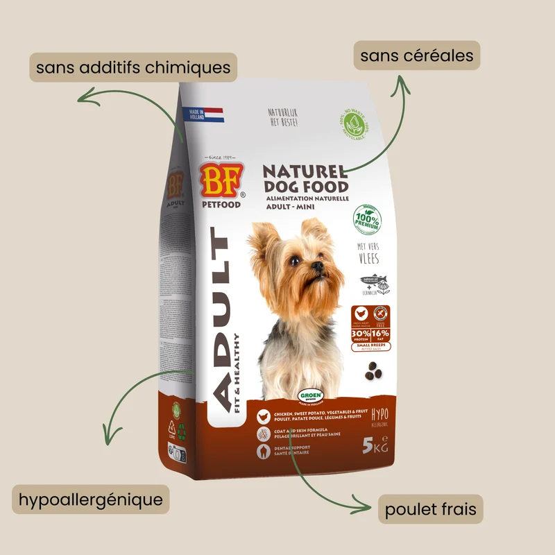 Croquettes au poulet sans céréales pour chien adulte de petite taille