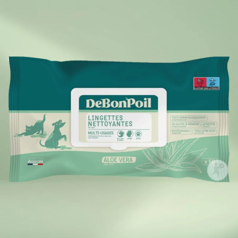 Lingettes pour chien et chat aloe vera x50 - nettoyage doux et apaisant