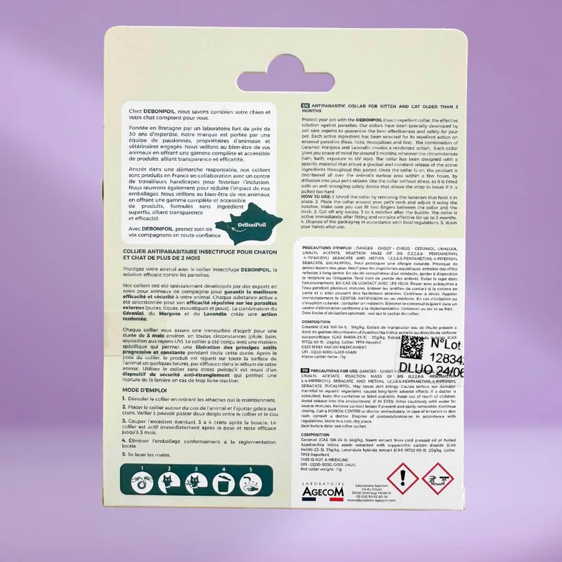 Collier anti étranglement chat antipuces noir