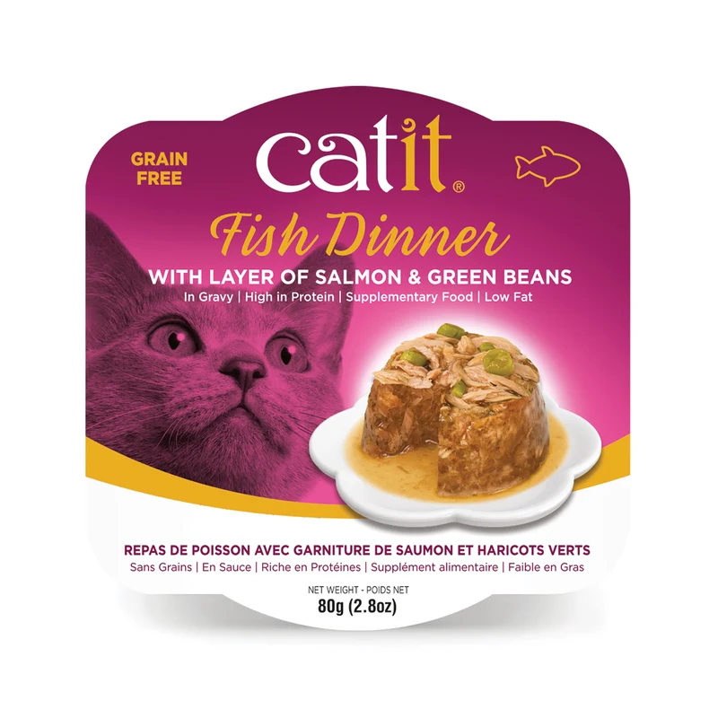 Repas de poisson Catit avec saumon et haricots verts, 80 g (2,8 oz)